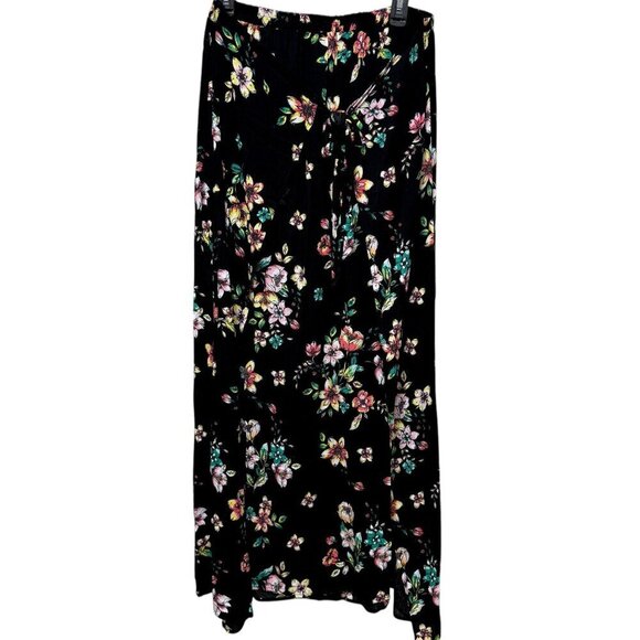 No Boundaries Maxi Skirt Size XL High Slits with Shorts Black Floral NWOT - Picture 1 of 10